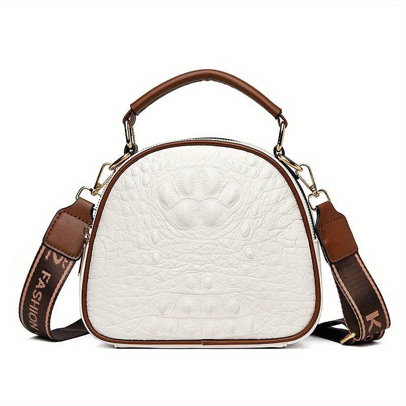 Crocodile Pattern Handbag Women's Crossbody Bag with Wide Strap