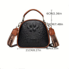 Crocodile Pattern Handbag Women's Crossbody Bag with Wide Strap