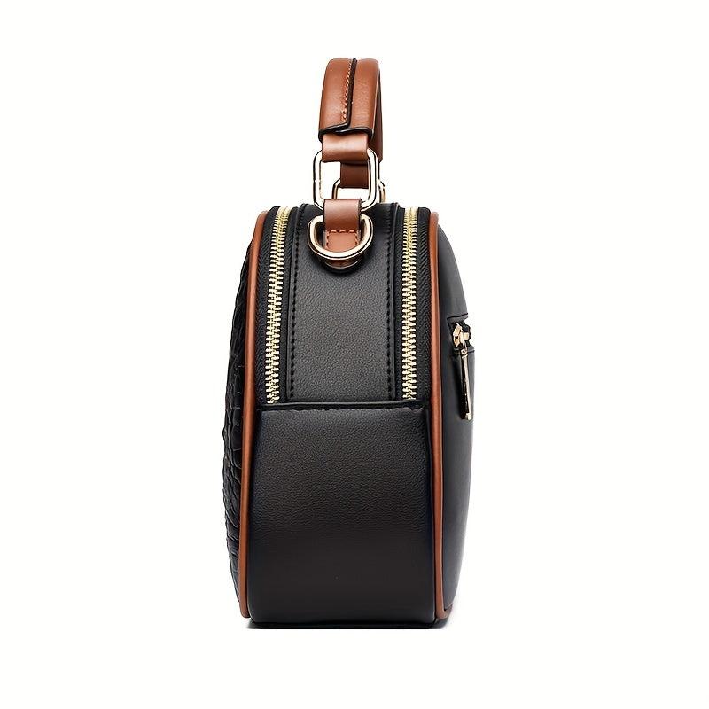 Crocodile Pattern Handbag Women's Crossbody Bag with Wide Strap