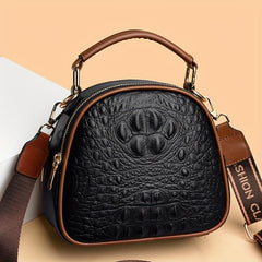 Crocodile Pattern Handbag Women's Crossbody Bag with Wide Strap