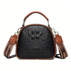 Crocodile Pattern Handbag Women's Crossbody Bag with Wide Strap