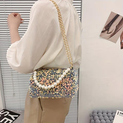 Sequins Crossbody Bag Faux Pearl Chain Handbag