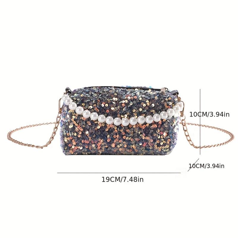 Sequins Crossbody Bag Faux Pearl Chain Handbag