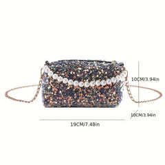 Sequins Crossbody Bag Faux Pearl Chain Handbag