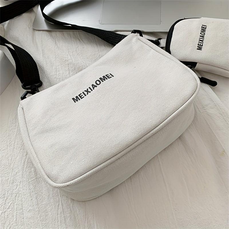 Canvas Crossbody Bag With Coin Purse Letter Graphic Shoulder Bag