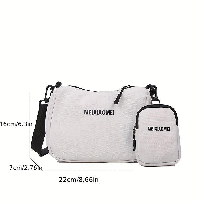 Canvas Crossbody Bag With Coin Purse Letter Graphic Shoulder Bag