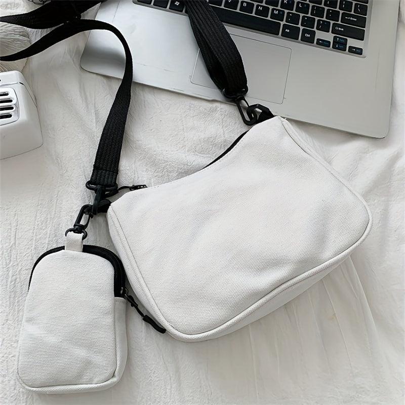 Canvas Crossbody Bag With Coin Purse Letter Graphic Shoulder Bag