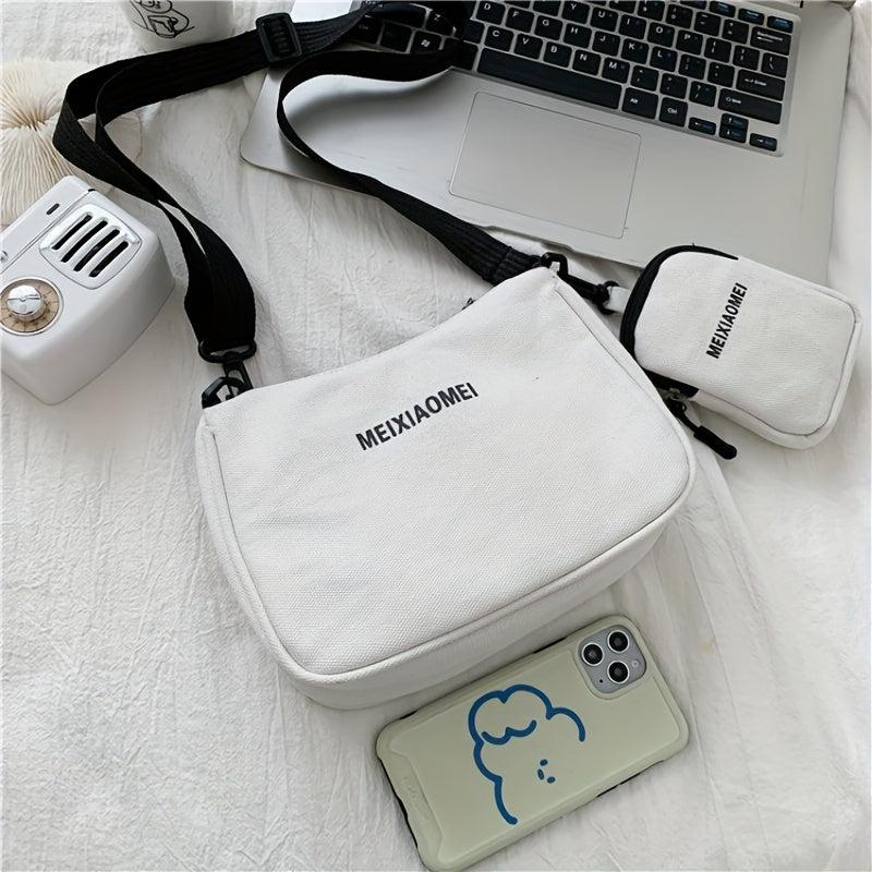 Canvas Crossbody Bag With Coin Purse Letter Graphic Shoulder Bag