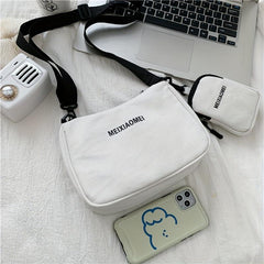 Canvas Crossbody Bag With Coin Purse Letter Graphic Shoulder Bag