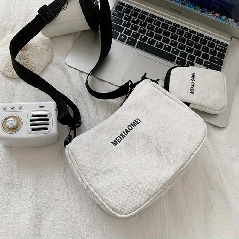 Canvas Crossbody Bag With Coin Purse Letter Graphic Shoulder Bag