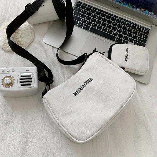 Canvas Crossbody Bag With Coin Purse Letter Graphic Shoulder Bag