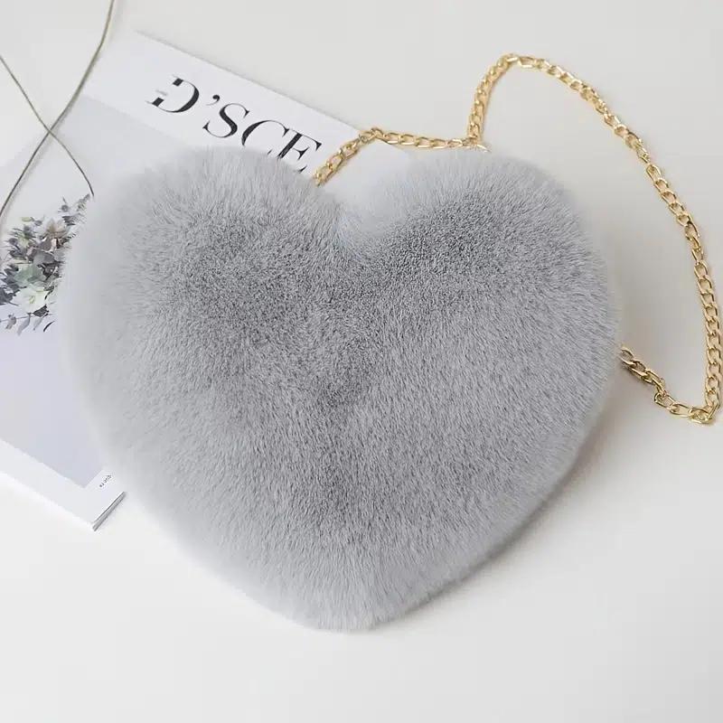 Heart Shaped Plush Bag Women's Chain Crossbody Bag Gift Love Purse