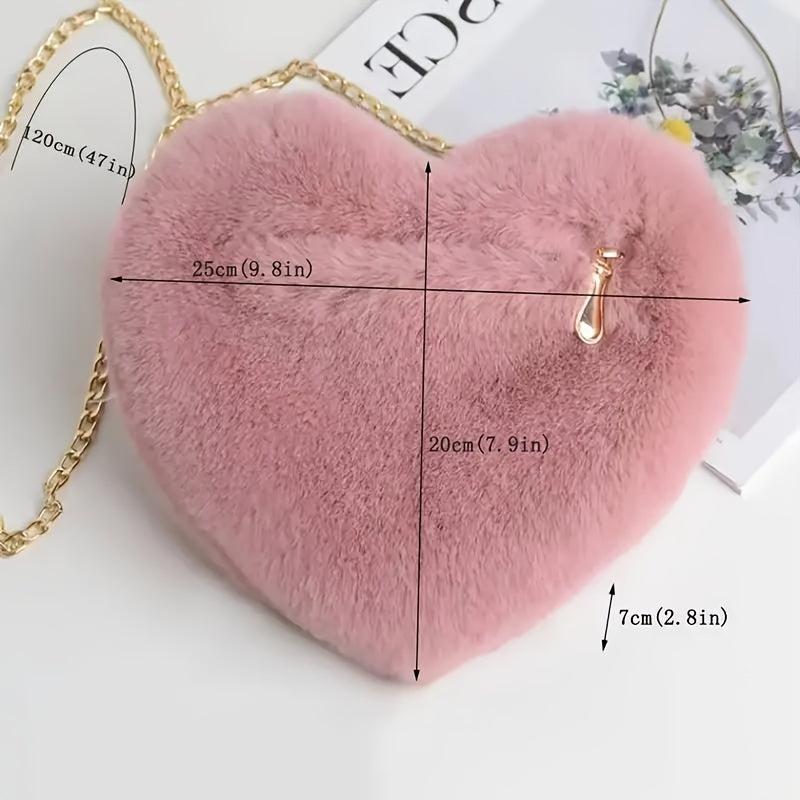 Heart Shaped Plush Bag Women's Chain Crossbody Bag Gift Love Purse