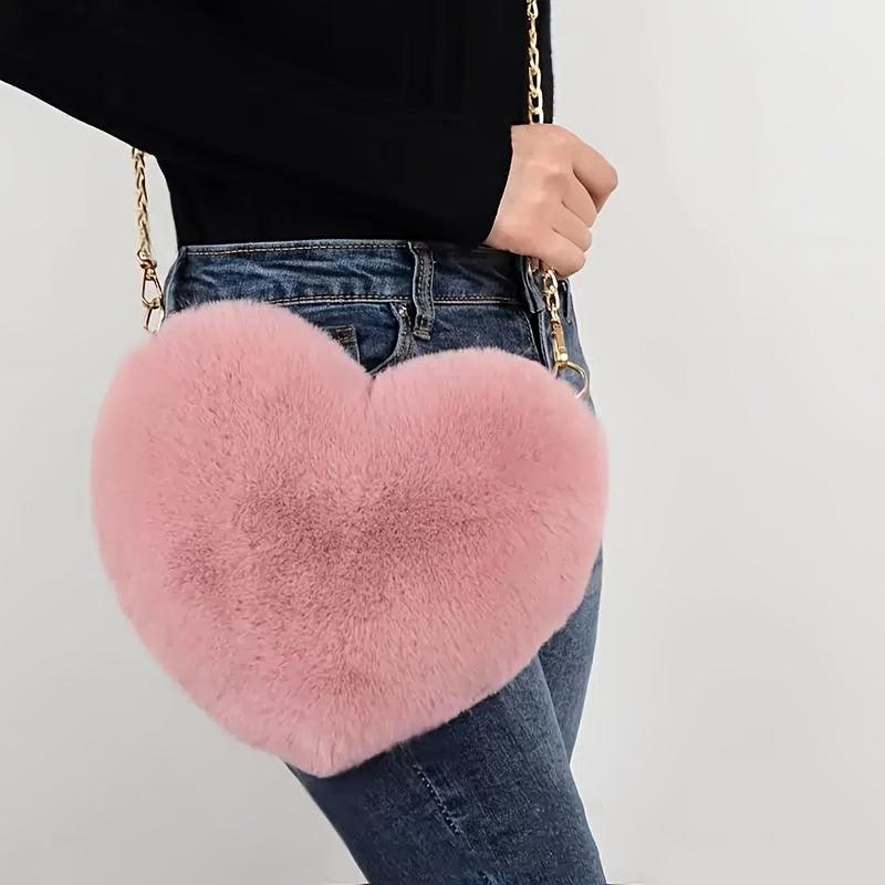 Heart Shaped Plush Bag Women's Chain Crossbody Bag Gift Love Purse