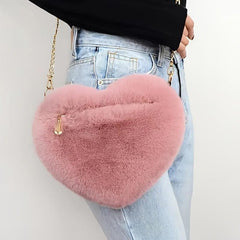 Heart Shaped Plush Bag Women's Chain Crossbody Bag Gift Love Purse