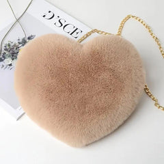 Heart Shaped Plush Bag Women's Chain Crossbody Bag Gift Love Purse