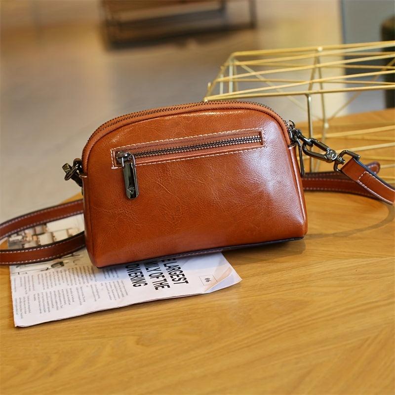 Solid Leather Crossbody Shoulder Bag Small Flap Purse