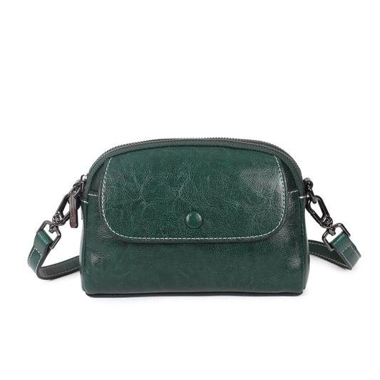 Solid Leather Crossbody Shoulder Bag Small Flap Purse