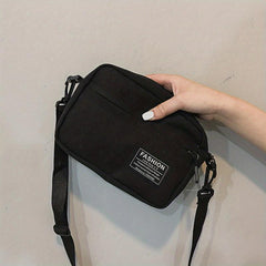 Patch Letter Canvas Shoulder Bag Zipper Crossbody Bag