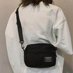 Patch Letter Canvas Shoulder Bag Zipper Crossbody Bag