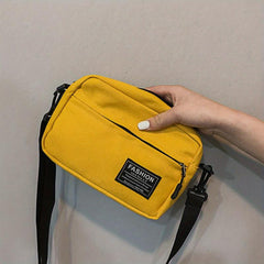 Patch Letter Canvas Shoulder Bag Zipper Crossbody Bag
