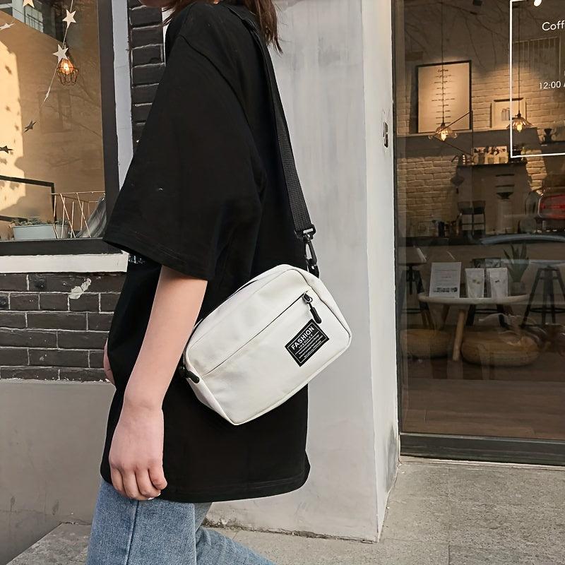 Patch Letter Canvas Shoulder Bag Zipper Crossbody Bag