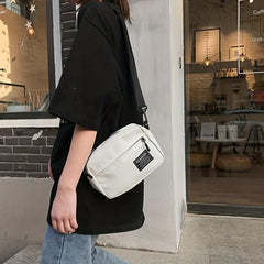 Patch Letter Canvas Shoulder Bag Zipper Crossbody Bag