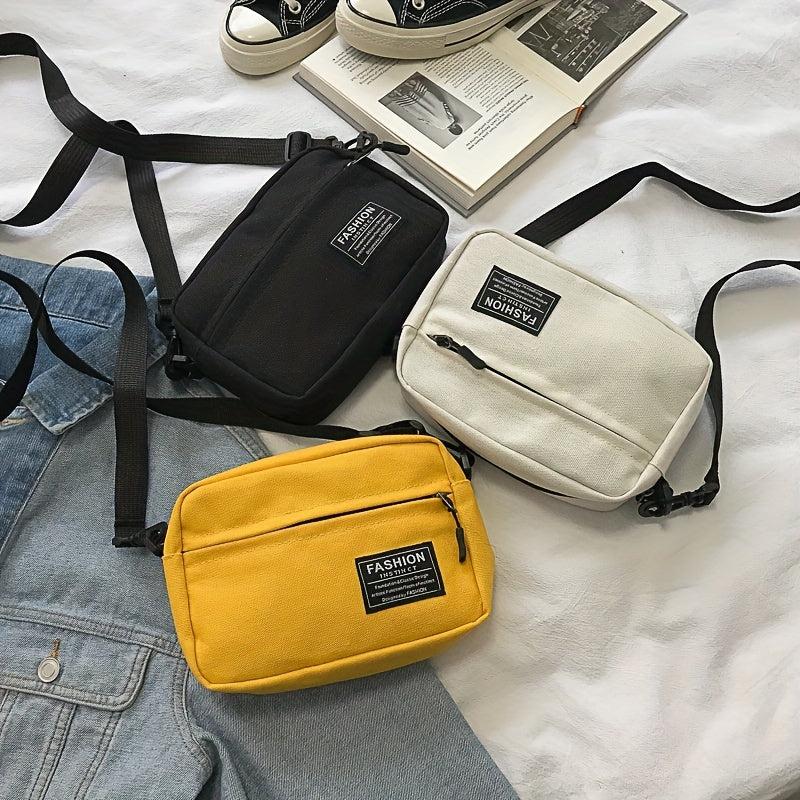 Patch Letter Canvas Shoulder Bag Zipper Crossbody Bag