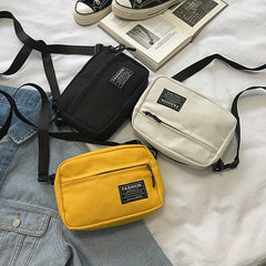 Patch Letter Canvas Shoulder Bag Zipper Crossbody Bag