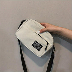 Patch Letter Canvas Shoulder Bag Zipper Crossbody Bag