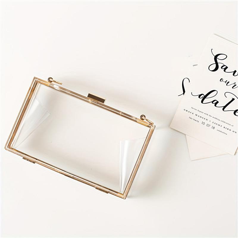 Clear Frame Metal Chain Crossbody Bag Acrylic Transparent Box Bag