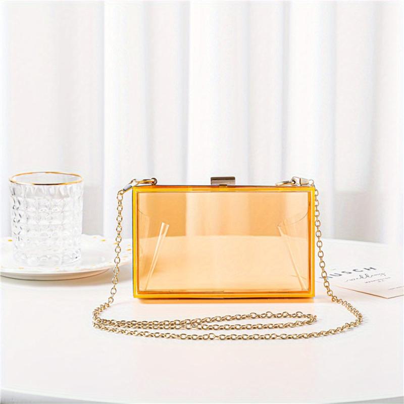 Clear Frame Metal Chain Crossbody Bag Acrylic Transparent Box Bag
