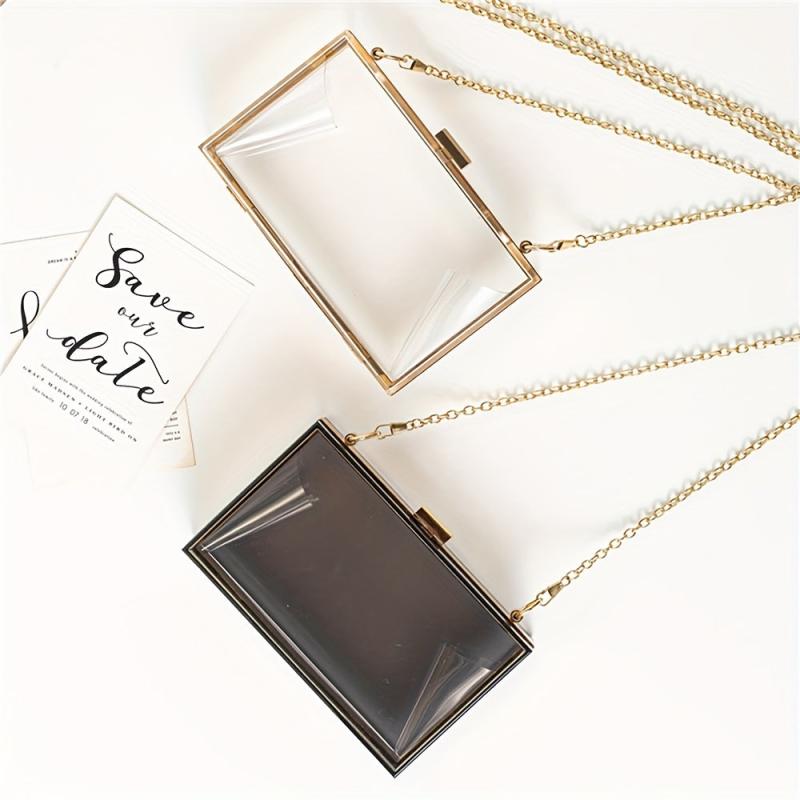 Clear Frame Metal Chain Crossbody Bag Acrylic Transparent Box Bag