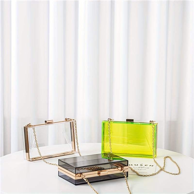 Clear Frame Metal Chain Crossbody Bag Acrylic Transparent Box Bag