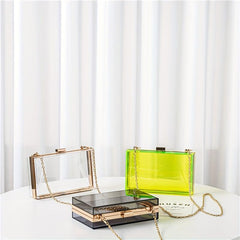 Clear Frame Metal Chain Crossbody Bag Acrylic Transparent Box Bag