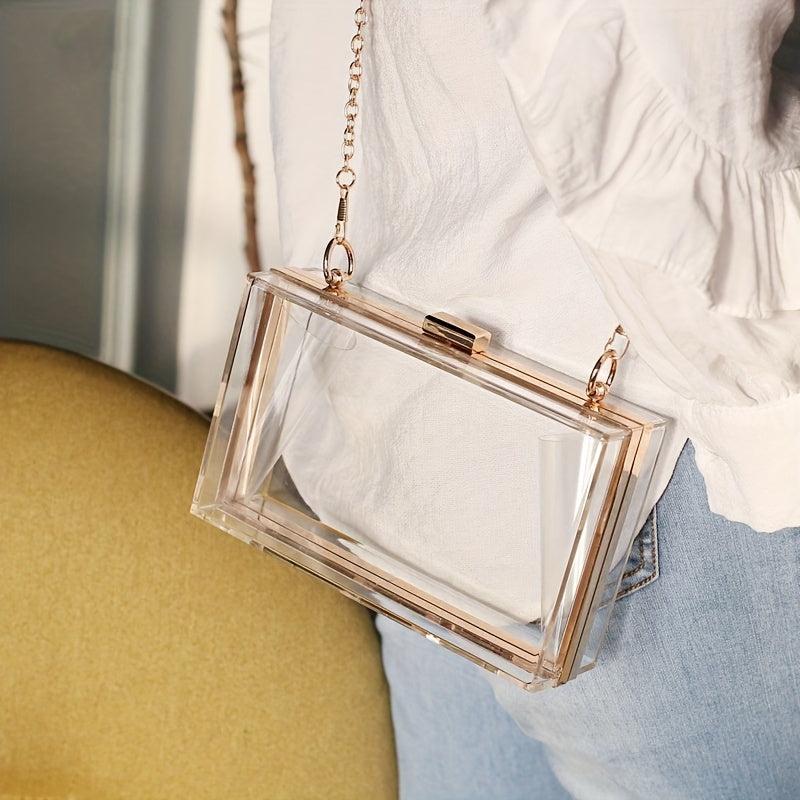 Clear Frame Metal Chain Crossbody Bag Acrylic Transparent Box Bag