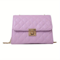 Square Chain Shoulder Bag Argyle Pattern Turn Lock