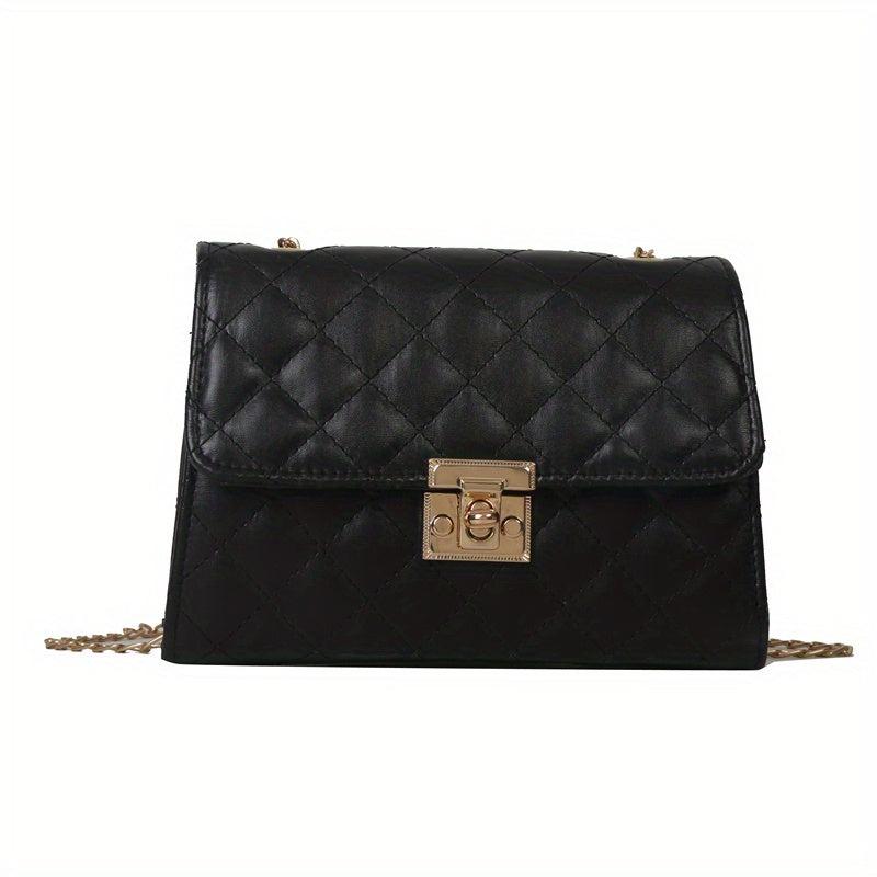 Square Chain Shoulder Bag Argyle Pattern Turn Lock