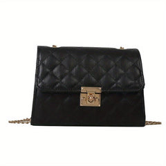 Square Chain Shoulder Bag Argyle Pattern Turn Lock