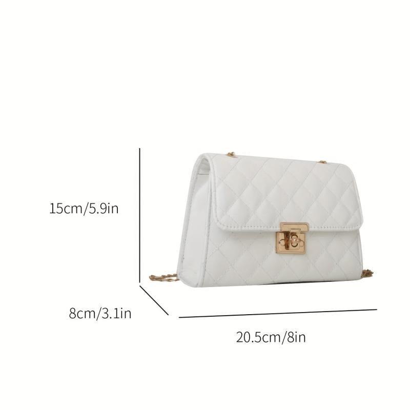 Square Chain Shoulder Bag Argyle Pattern Turn Lock