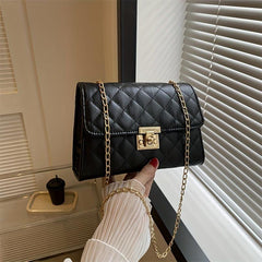 Square Chain Shoulder Bag Argyle Pattern Turn Lock