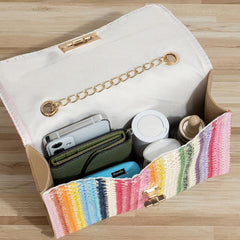 Rainbow Striped Straw Crossbody Bag Boho Style Shoulder Purse