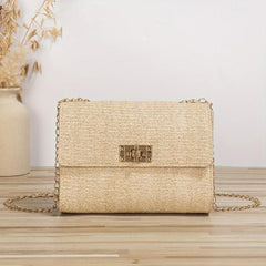Rainbow Striped Straw Crossbody Bag Boho Style Shoulder Purse