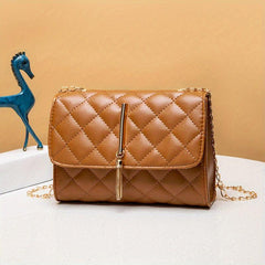 Argyle Quilted Crossbody Bag Chain Shoulder Bag Tassel Decor Square Purse