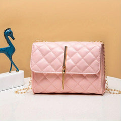 Argyle Quilted Crossbody Bag Chain Shoulder Bag Tassel Decor Square Purse
