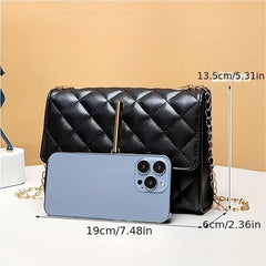 Argyle Quilted Crossbody Bag Chain Shoulder Bag Tassel Decor Square Purse