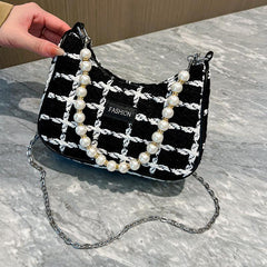 Plaid Pattern Felt Hobo Bag Retro Shoulder Purse & Handbag