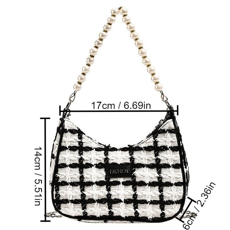 Plaid Pattern Felt Hobo Bag Retro Shoulder Purse & Handbag