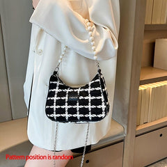 Plaid Pattern Felt Hobo Bag Retro Shoulder Purse & Handbag