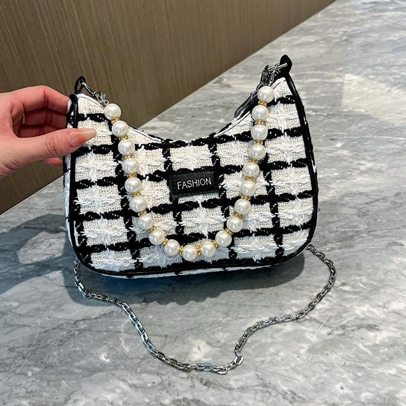 Plaid Pattern Felt Hobo Bag Retro Shoulder Purse & Handbag